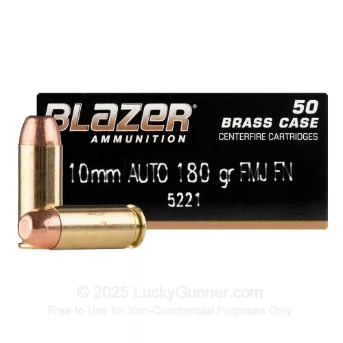 10mm Auto – 180 Grain FMJ – Blazer Brass – 1000 Rounds
