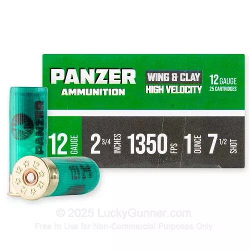 12 Gauge – 2-3/4″ 1oz. #7.5 Shot – Panzer – 250 Rounds