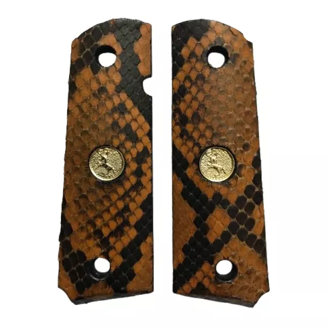 1911 Full size grips - Genuine Python Snake Skin, w/Colt Medallion - Beveled Bottom - (Blue & Black)