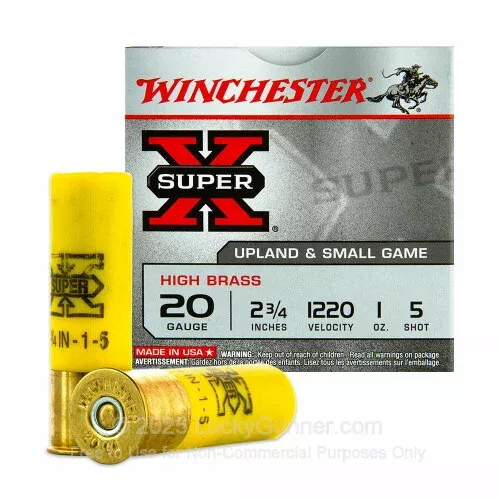 20 Ga – 2-3/4″ High Brass Game Load – 1 oz #5 – Winchester – 25
