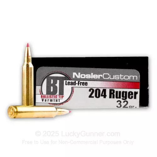 204 Ruger – 32 Grain Lead-Free Ballistic Tip – Nosler Custom – 20 Rounds