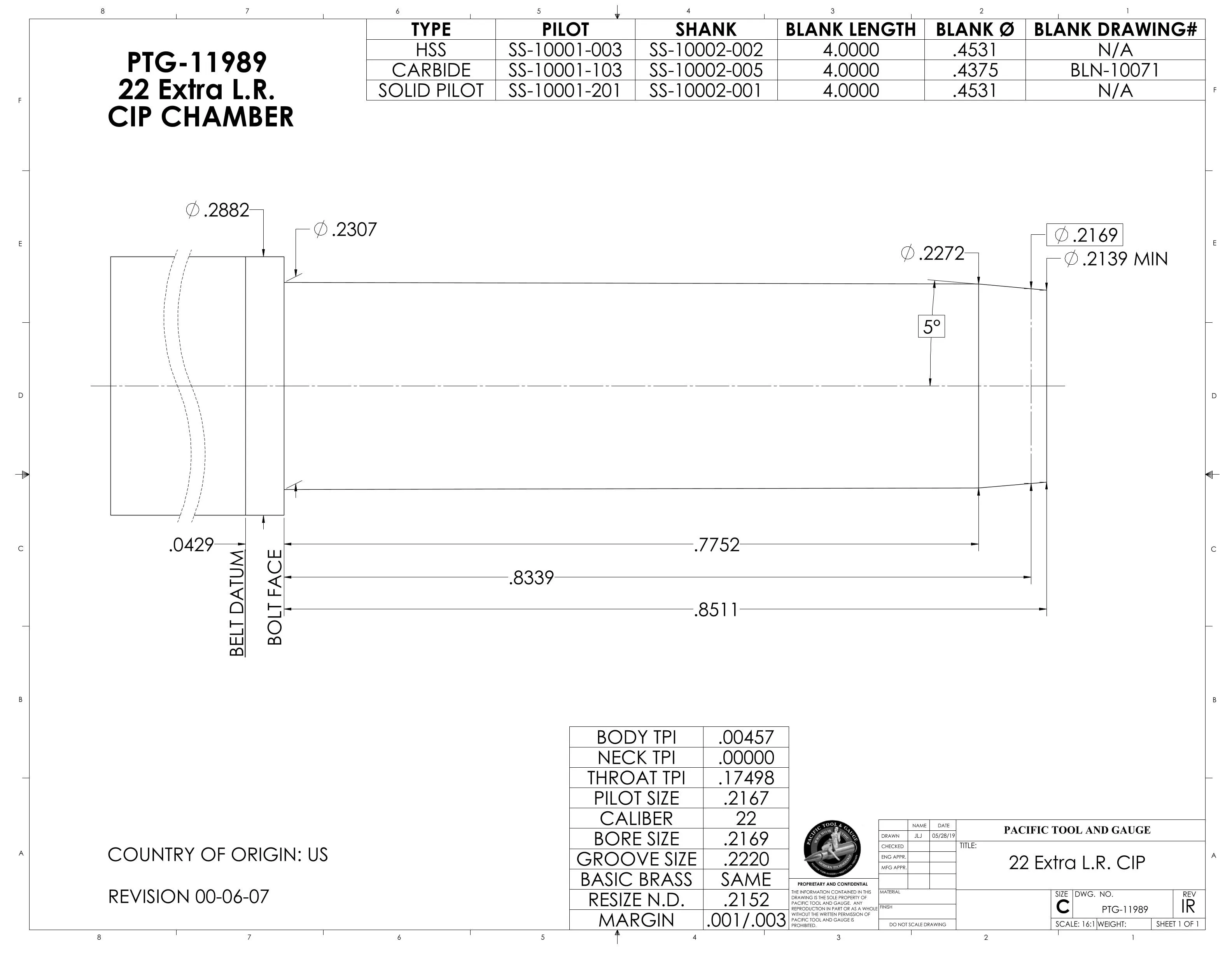 22 Extra Long Rifle CIP Chamber Reamer