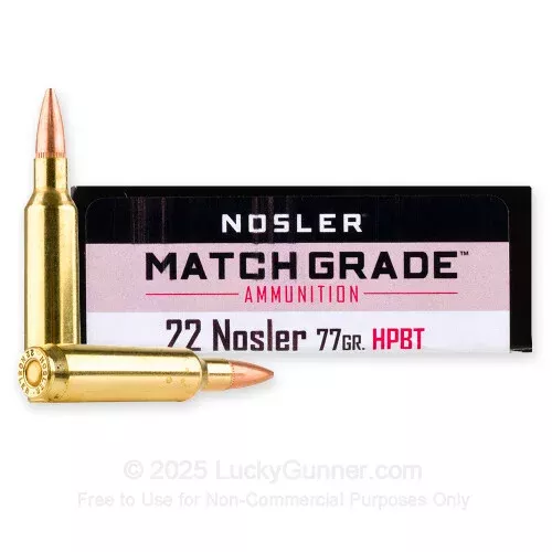 22 Nosler – 77 Grain Custom Competition – Nosler Match Grade – 20 Rounds