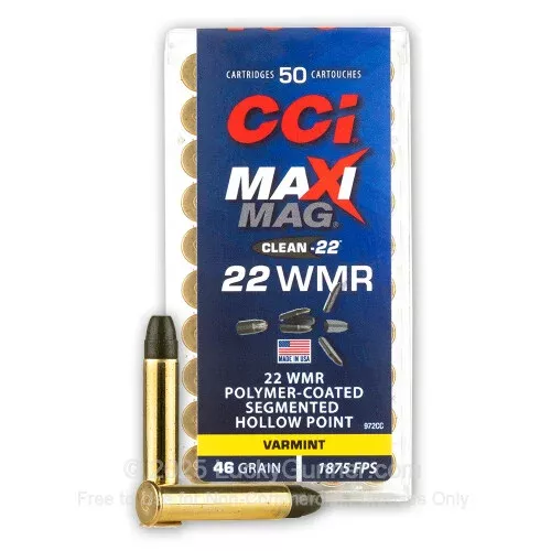 22 WMR – 46 Grain Segmented Hollow Point – CCI Maxi-Mag – 50 Rounds