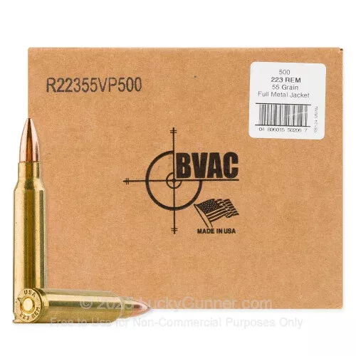 223 Rem – 55 Grain FMJ – BVAC – 500 Rounds *RELOADED*