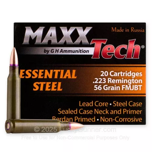223 Rem – 56 Grain FMJ – MAXXTech Essential Steel – 1000 Rounds