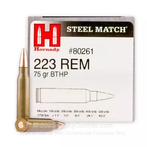 223 Rem – 75 Grain BTHP – Hornady Steel Match – 500 Rounds