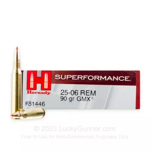 25-06 – 90 Grain GMX – Hornady Superformance – 20 Rounds