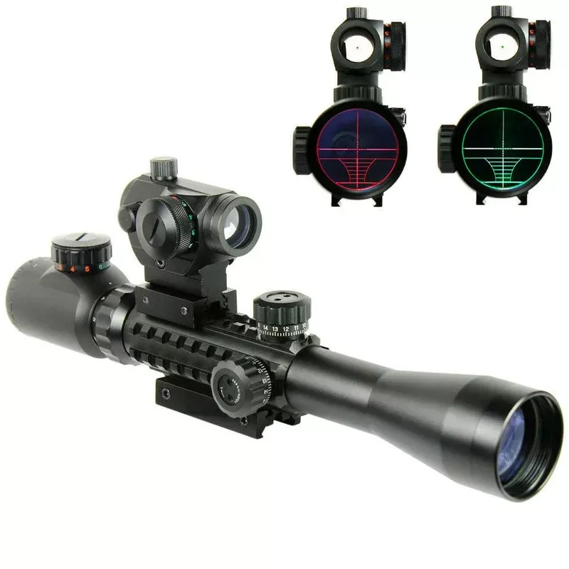 3-9X40 Tactical Rifle Scope with Holographic Red / Green Dot Sight / Rail Riser