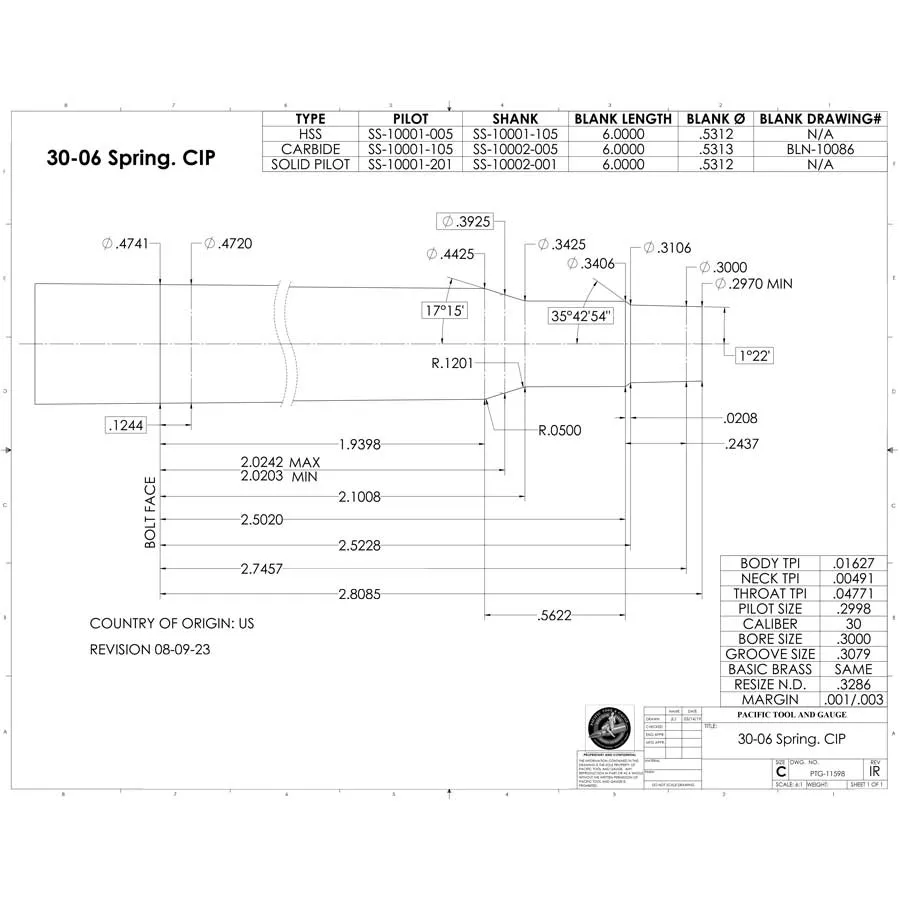 30 - 06 Spring. CIP Finish Chamber Reamer