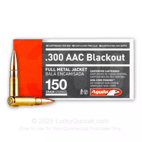 300 AAC Blackout – 150 Grain FMJ – Aguila – 50 Rounds