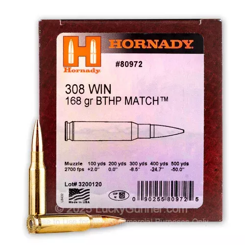 308 – 168 Grain HPBT – Hornady Match – 500 Rounds