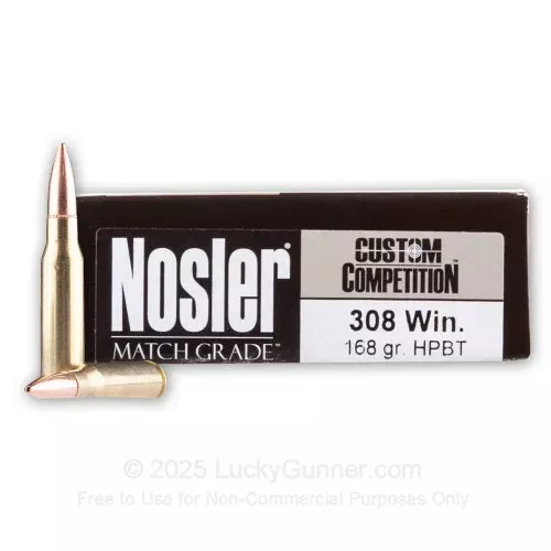 308 – 168 Grain HPBT – Nosler Match Grade – 20 Rounds