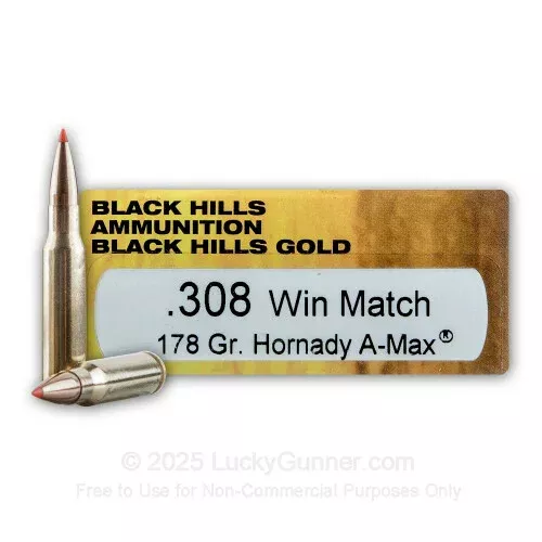 308 – 178 Grain AMAX Polymer Tip – Black Hills Gold – 20 Rounds