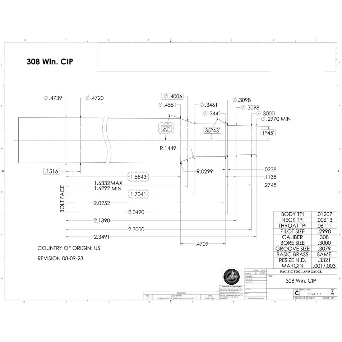 308 Win. CIP Finish Chamber Reamer
