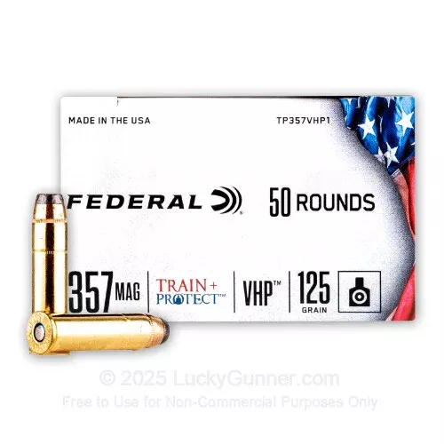 357 Mag – 125 Grain JHP – Federal Train + Protect – 50 Rounds