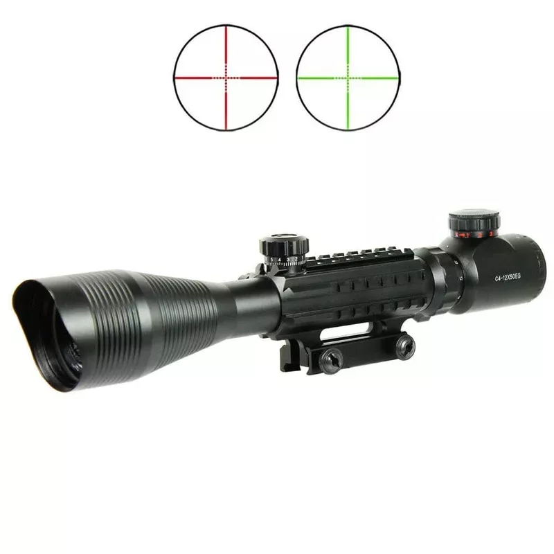 4-12X50 Tactical Rifle Scope Red Green Mil-dot illuminated with Side Rails-Mount