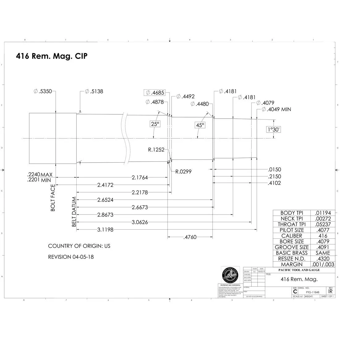 416 Rem Mag CIP Finish Chamber Reamer