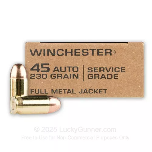 45 ACP – 230 Grain FMJ – Winchester Service Grade – 500 Rounds
