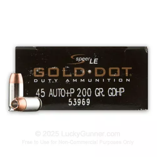 .45 ACP – +P 200 Grain Jacketed Hollow Point – Speer Gold Dot – 1000 Rounds