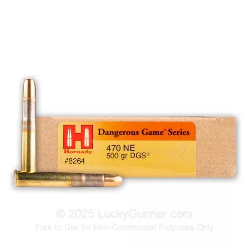 470 Nitro Express – 500 Grain DGS Solid – Hornady – 20 Rounds