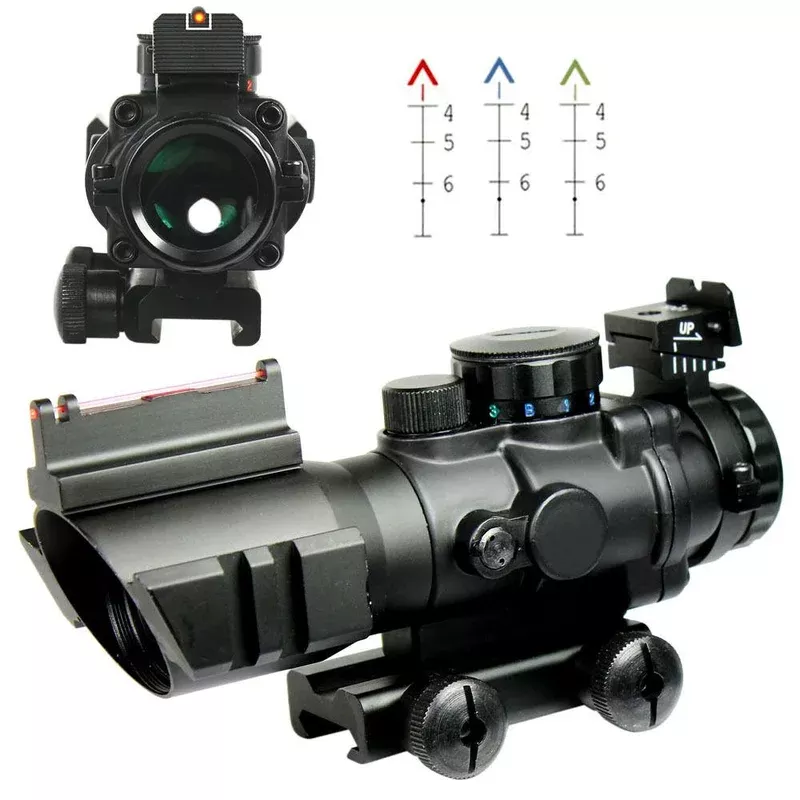 4X32 Tactical Rifle Scope – Tri-Illuminated Chevron Recticle Fiber Optic Sight