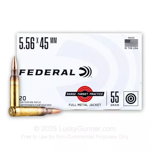 5.56×45 – 55 Grain FMJ – Federal Range. Target. Practice. – 20 Rounds