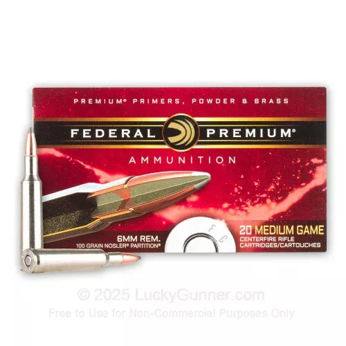 6mm Rem – 100 Grain Nosler Partition – Federal – 20 Rounds