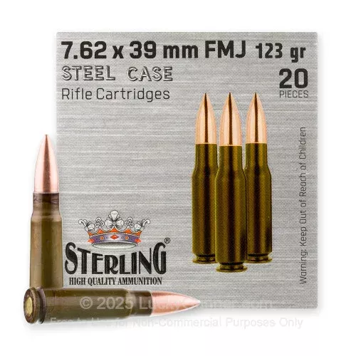7.62×39 – 123 Grain FMJ – Sterling – 20 Rounds