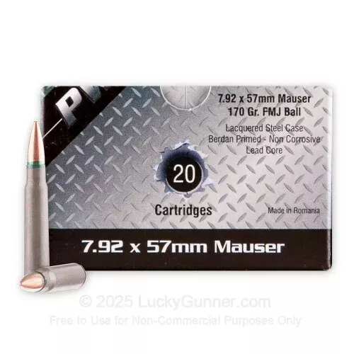8mm Mauser – 170 Grain FMJ – PW Arms – 20 Rounds