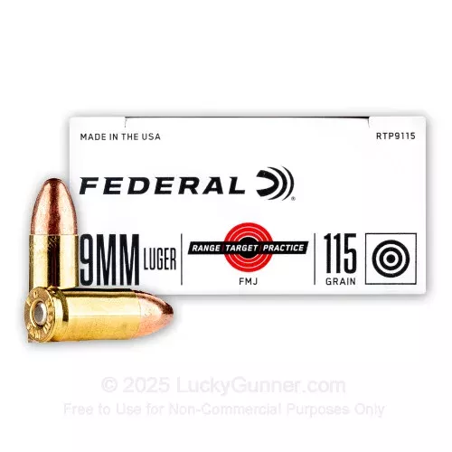 9mm – 115 Grain FMJ – Federal Range. Target. Practice. – 1000 Rounds