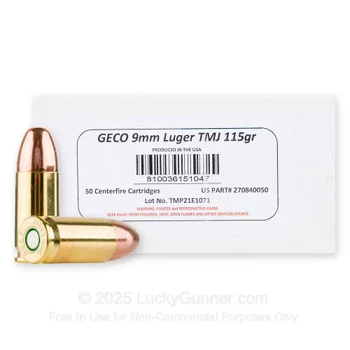 9mm – 115 Grain TMJ – GECO – 50 Rounds