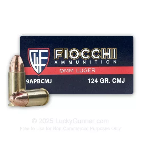 9mm – 124 Grain CMJ – Fiocchi – 50 Rounds
