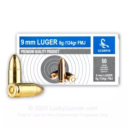 9mm – 124 Grain FMJ – Scorpio – 50 Rounds