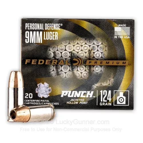 9mm – 124 Grain JHP – Federal Punch – 20 Rounds