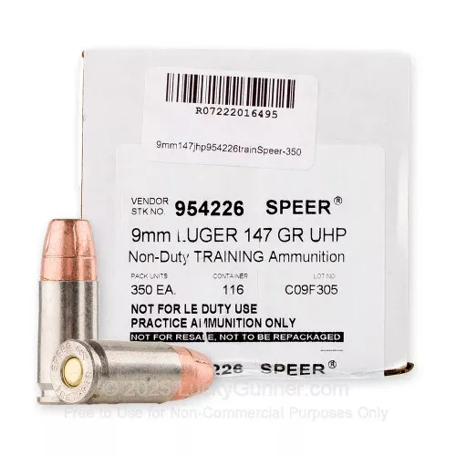 9mm – 147 Grain JHP – Speer Gold Dot G2 – Training Only – 350 Rounds