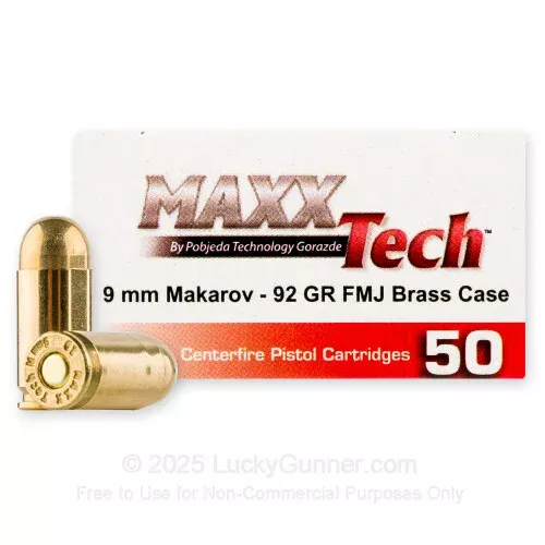 9mm Makarov – 92 Grain FMJ – MAXXTech – 1000 Rounds