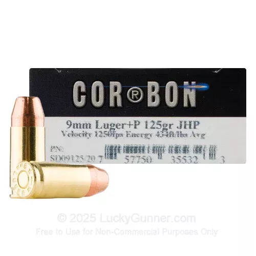 9mm – +P 125 Grain JHP – Corbon – 500 Rounds