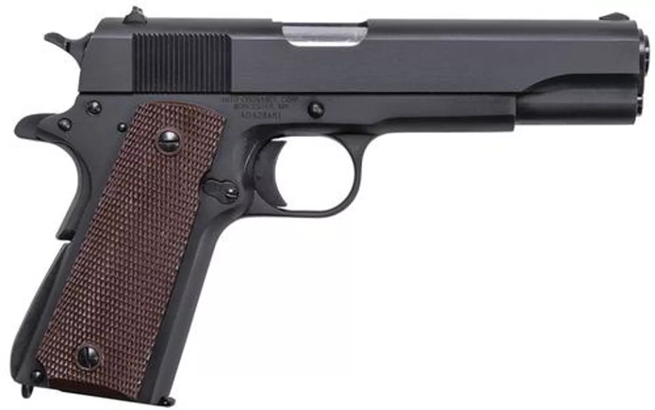 Auto Ordnance 1911 Matte Black Single 45 ACP 5.0″ Barrel, Brown Checkered Grp Black, 7rd