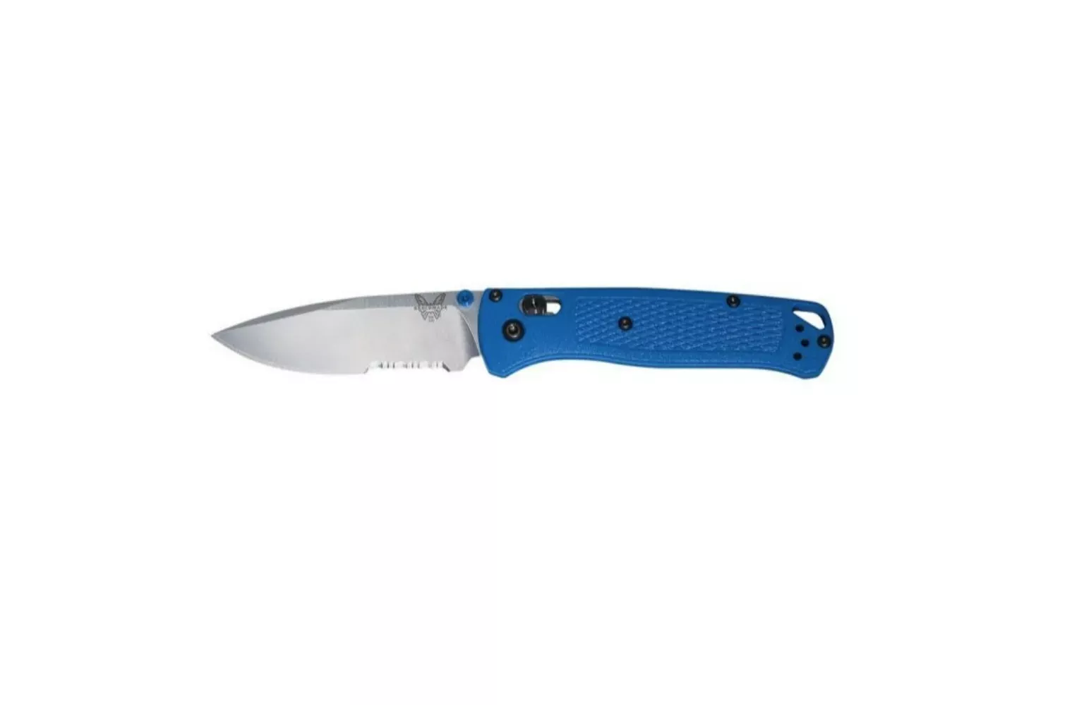 Benchmade Bugout Serrated Satin Drop Point Knife with Blue Handle – 535S
