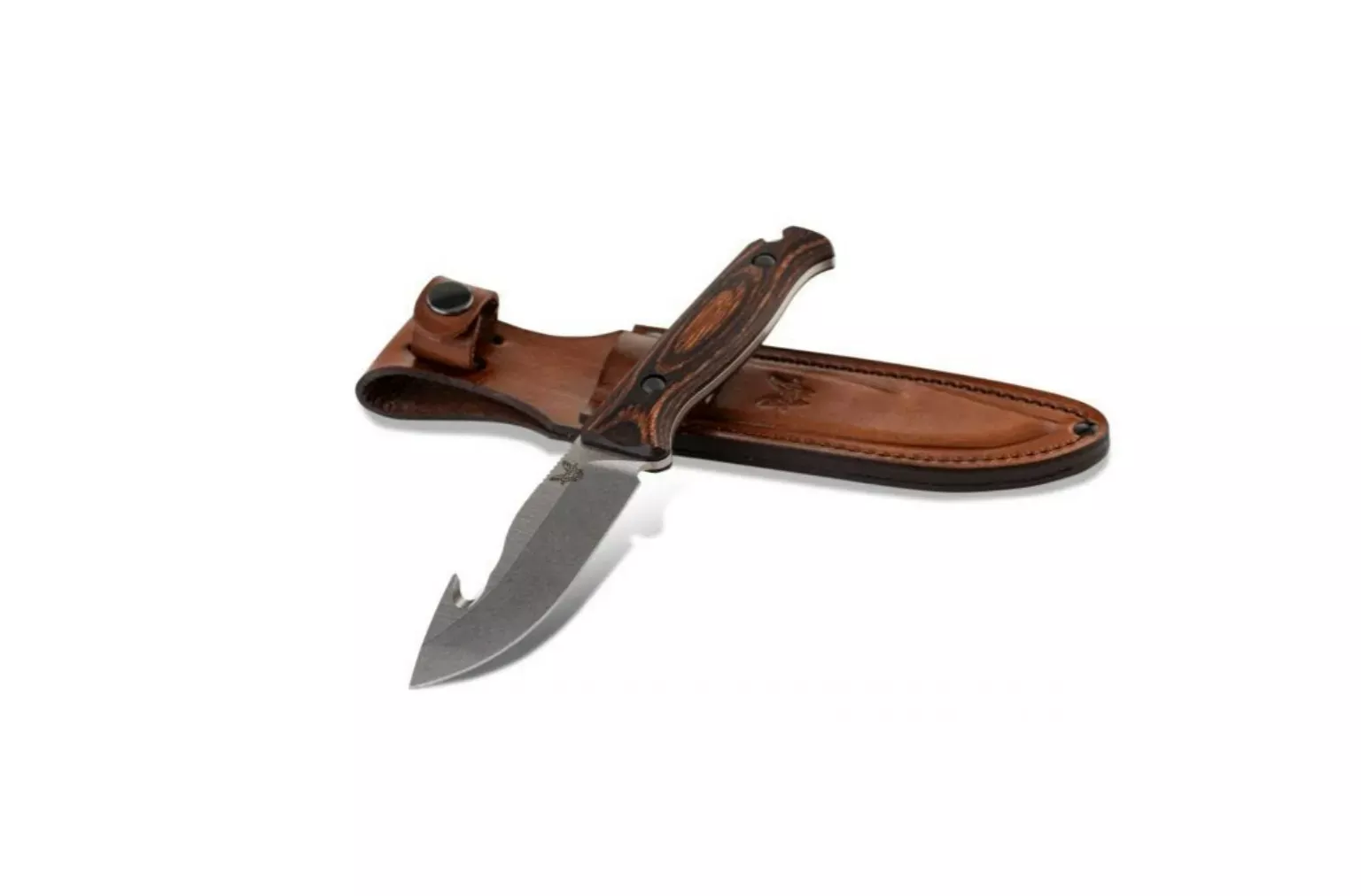 Benchmade Saddle Mountain Skinner Knife with Hooked Drop-Point and Stabilized Wood Handle – 15004