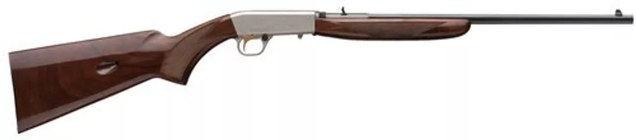 Browning SA-22 Grade II Octagon 22LR, 19.3″ Barrel, Grade II/III Walnut Stock, Satin Nickel/Blued, 11rd