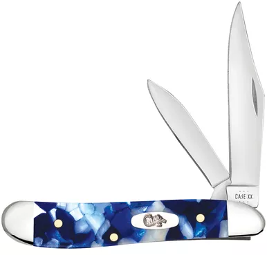 Case XX Blue Crackle Kirinite Peanut Locking Clip & Pen Blades - 50723