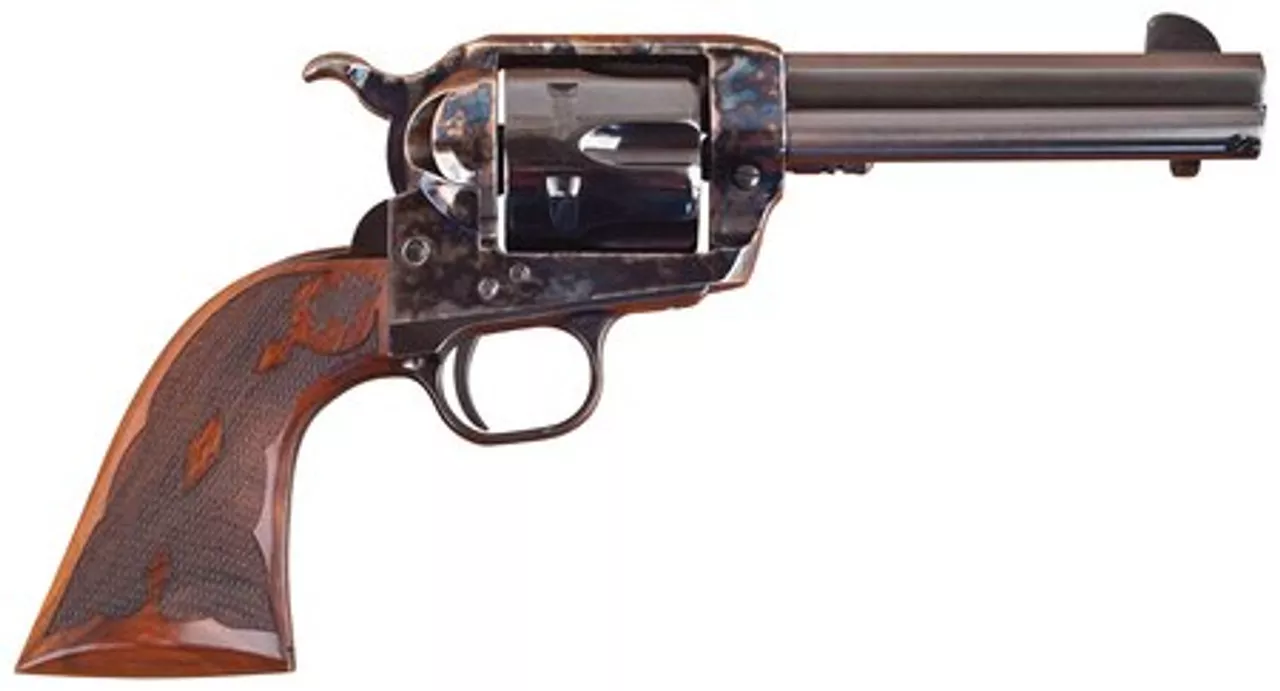 Cimarron Firearms Eliminator-8 .45 Long Colt 4.75″ Barrel Standard Blue Finish Case Hardened Pre-War Frame Walnut Checkered Army Grip