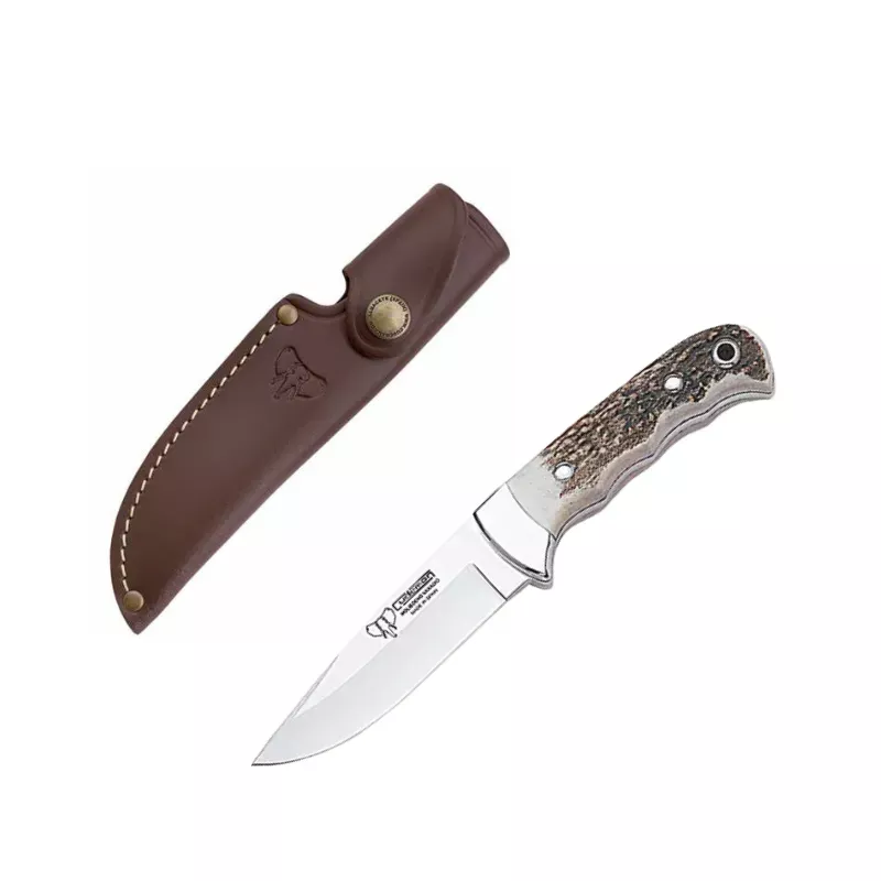 CUDEMAN - DROP POINT, 10 CM VANDIUM BLADE, POLISHED DEER ANTLER HANDLE, W /SHEATH