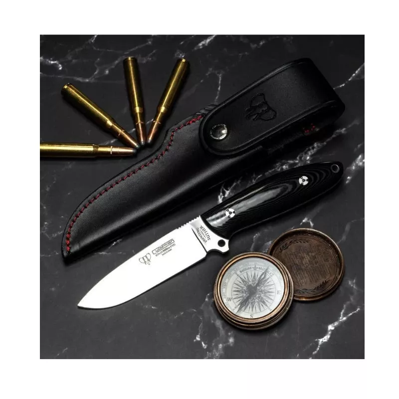 CUDEMAN - DROP POINT 11CM BLADE, POLISHED BLACK MICARTA HANDLE W /SHEATH (255-M)