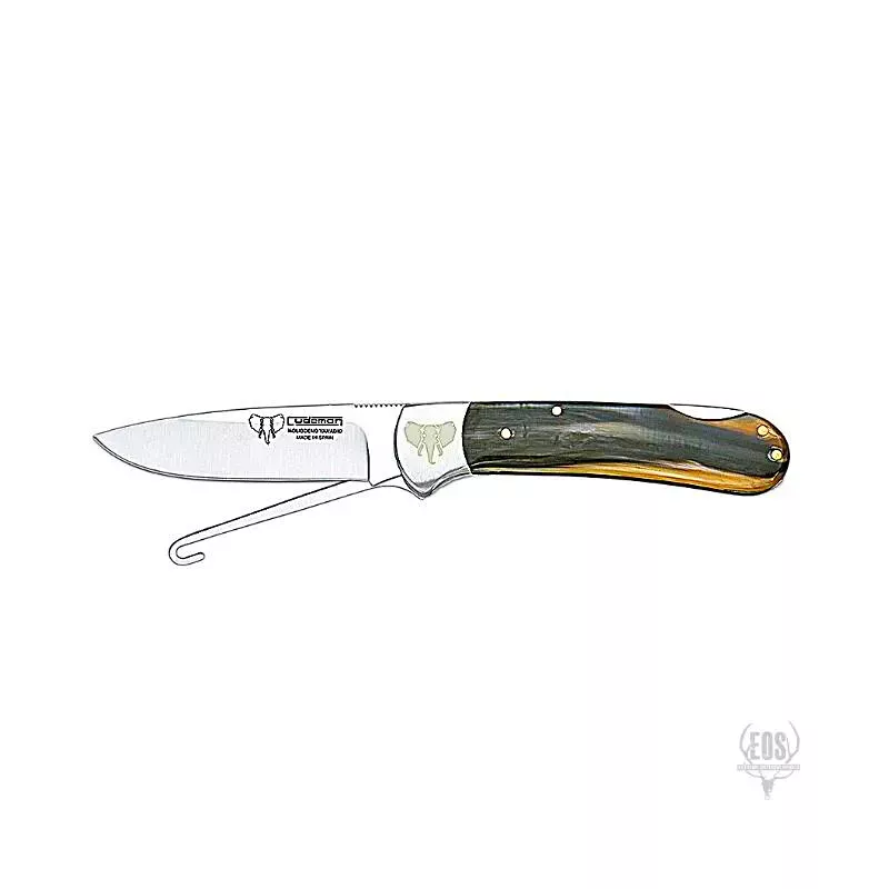CUDEMAN -FOLDING SKINNER 9CM, DROP POINT, BULL HORN HANDLE, BIRD KNIFE