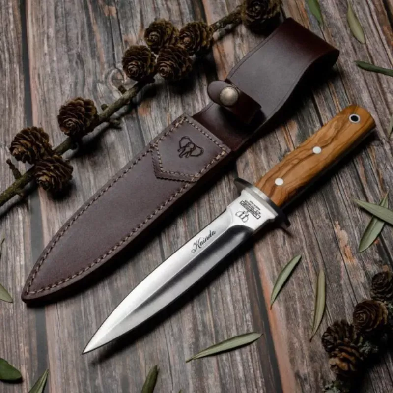 CUDEMAN - KAINDA 16.5CM DAGGER STYLE PIGGING KNIFE, OLIVE HANDLE W /SHEATH