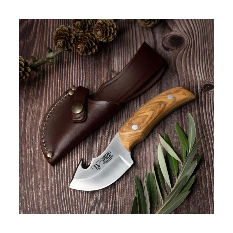 CUDEMAN - SKINNER 7.5CM MOUSE STYLE BLADE, OLIVE WOOD HANDLE W /SHEATH (137-L)