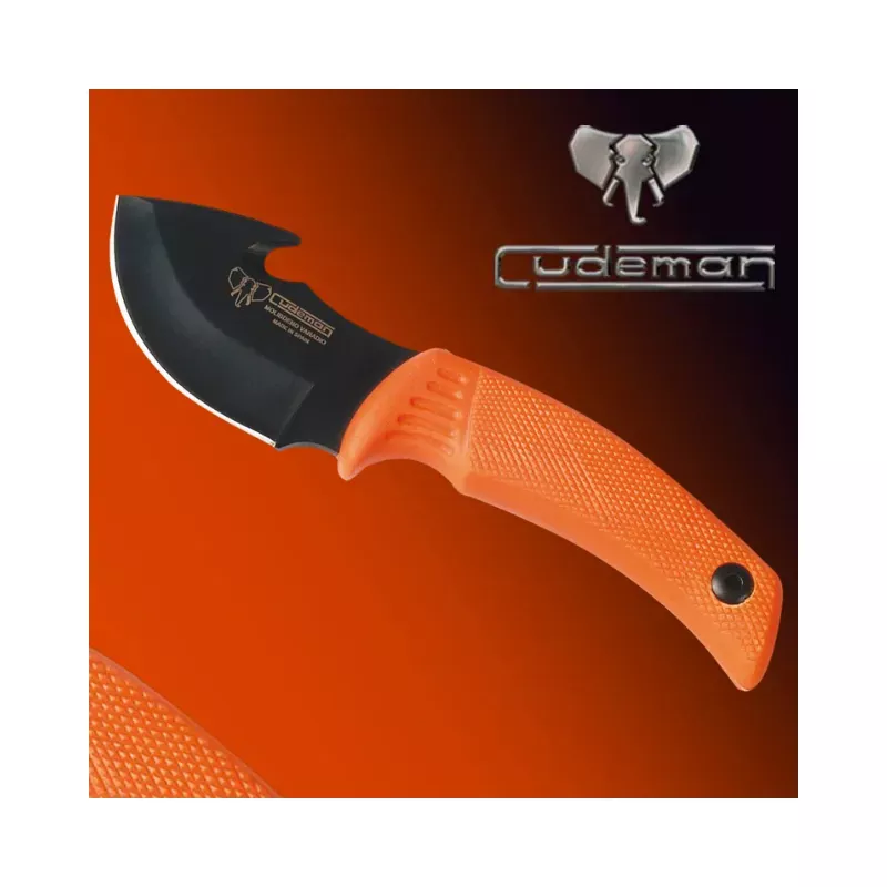 CUDEMAN - SKINNER 7.5CM MOUSE STYLE BLADE, ORANGE RUBBER HANDLE W /SHEATH